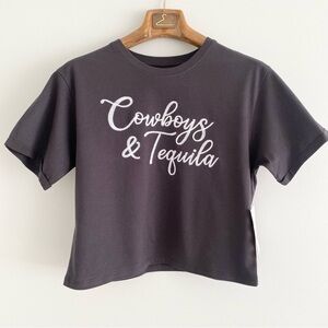 Cowboys & Tequila Embroidered Black Organic Cotton, Concert Graphic Tee